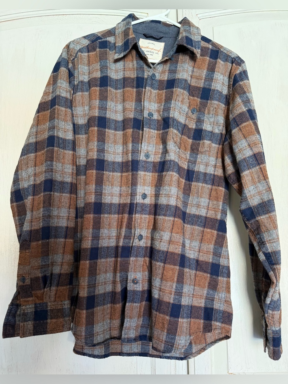 Men's Weatherproof Plaid Flannel Shirt - Navy & Brown